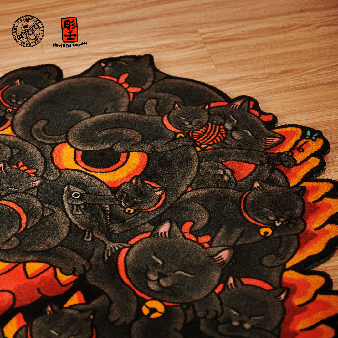 OFFART X HORIREN Red Flame Hundred Cat Carpet Original - Hunt Tokyo